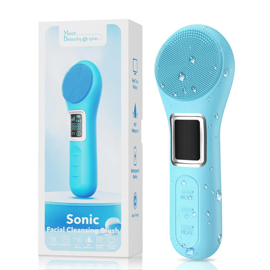 WOVAZUS Facial Cleansing Brush IPX7 Waterproof Rechargeable Silicone Face Scrubber 5 Cleansing Modes Face Brush for Face Exfoliator Exfoliating and Massaging Face Scrubber Exfoliator -Sky Blue