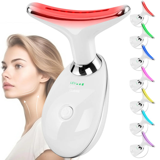 Facial Massager Red-Light-Therapy-for-Face and Neck Face 𝖲culpting Wand with 7 Color (White)
